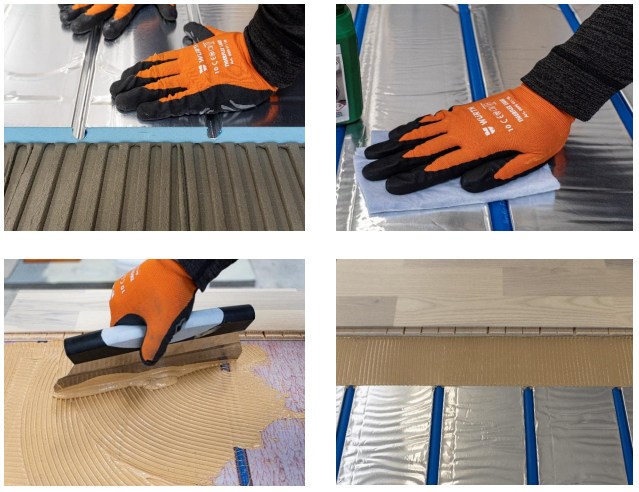 Benyt gulvspartelmasse og primer til lægning af gulvvarmepladerne